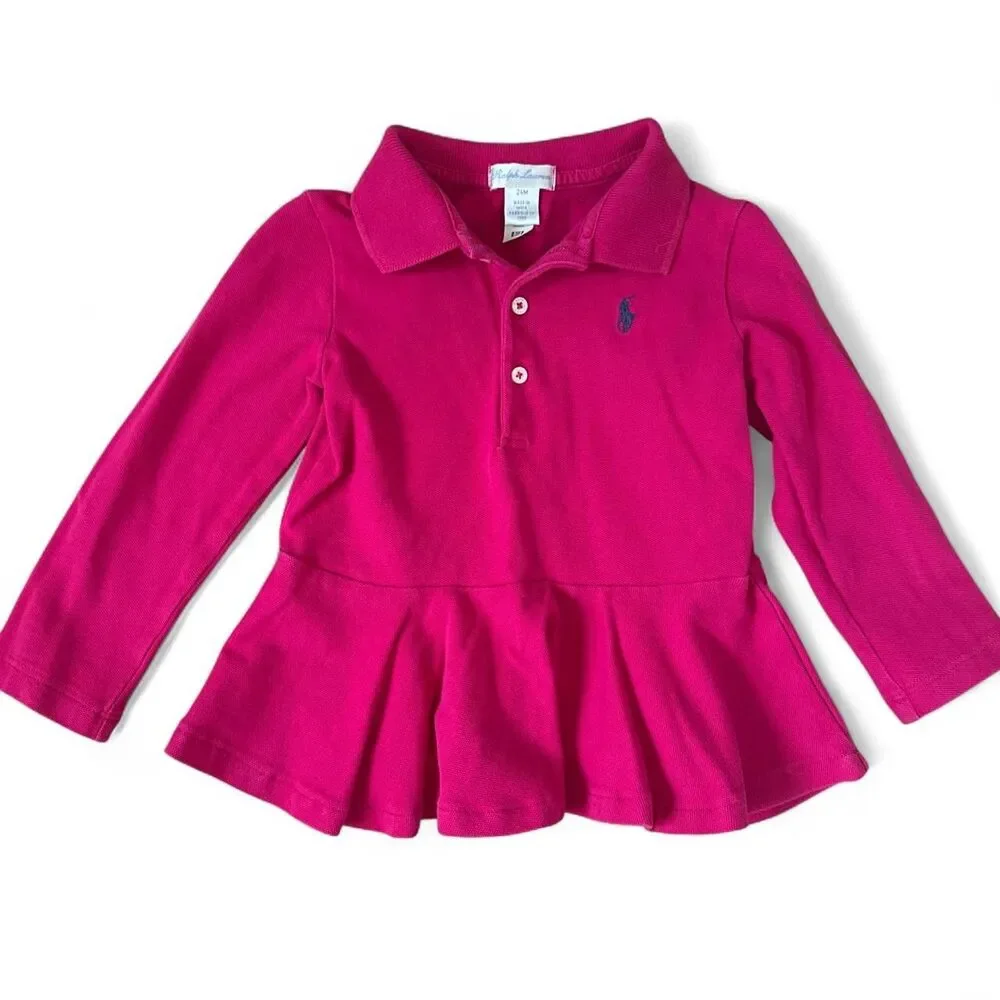 Ralph Lauren Toddler Girl Pink Peplum Polo Top 24M